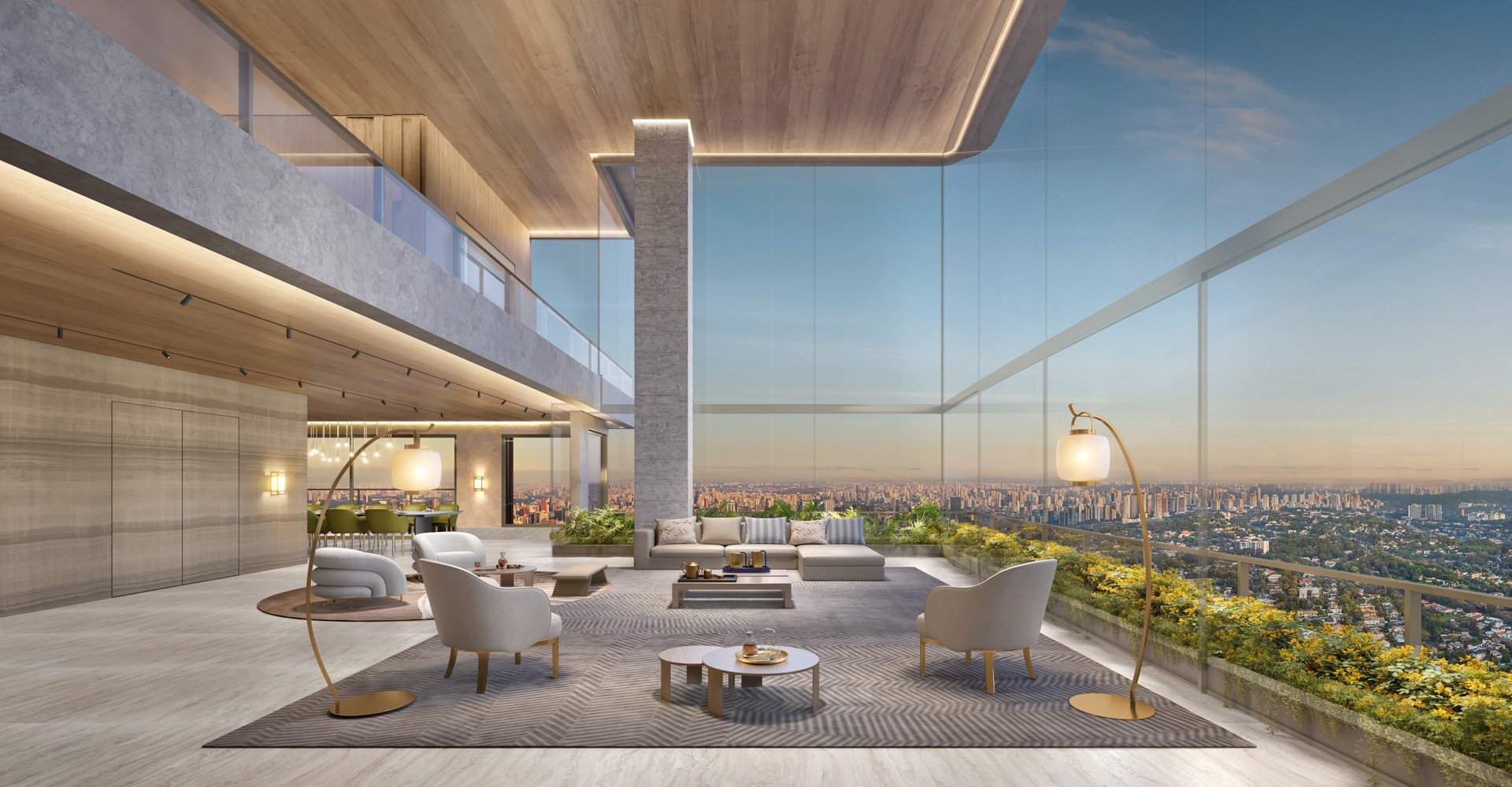 Terraço do apartamento duplex do Vista Tower Milano, com vista para a cidade