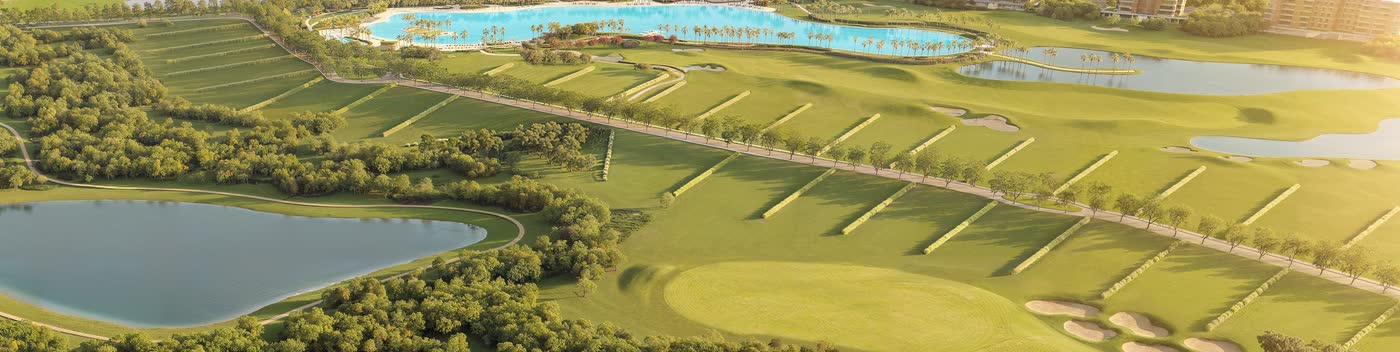 Vista aérea dos lotes residenciais entre o golfe e a lagoa
